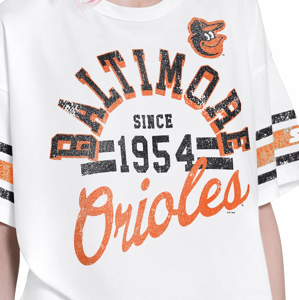 Baltimore Orioles Starter Women's Cropped Hurry Up Offense T-Shirt Lifestyle