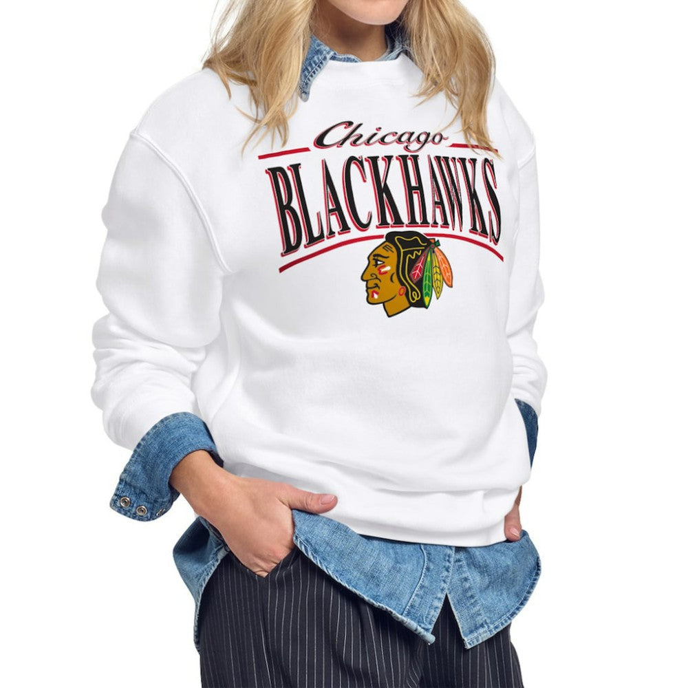 Chicago Blackhawks Starter Women's Arch Stripe Fleece Sweatshirt White