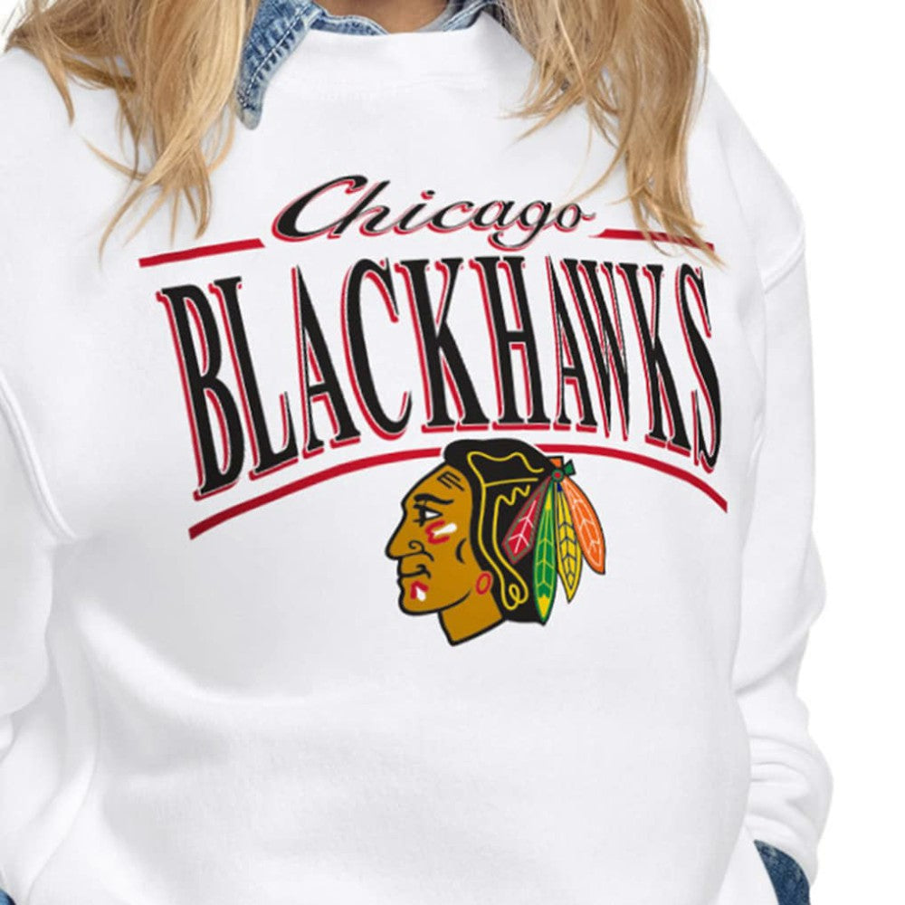 Chicago Blackhawks Starter Women's Arch Stripe Fleece Sweatshirt White