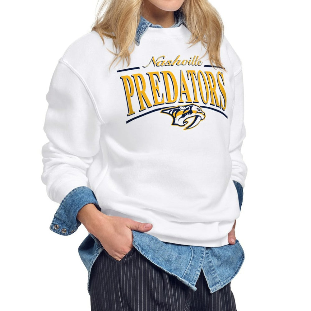 Nashville Predators - Starter Women's Arch Stripe Fleece Sweatshirt White