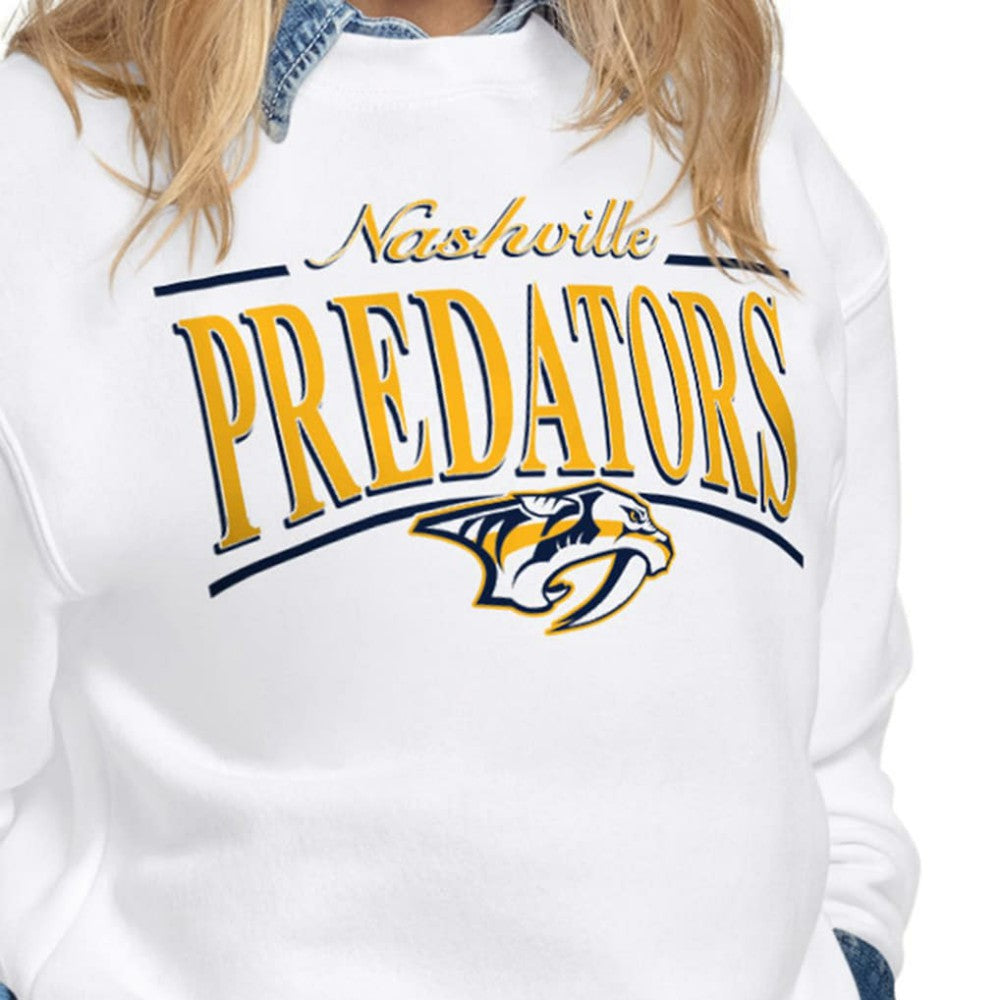 Nashville Predators - Starter Women's Arch Stripe Fleece Sweatshirt White
