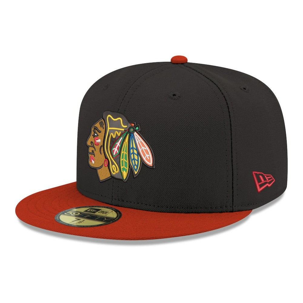 Chicago Blackhawks New Era Core Logo Two-Tone 59FIFTY Fitted Hat Black