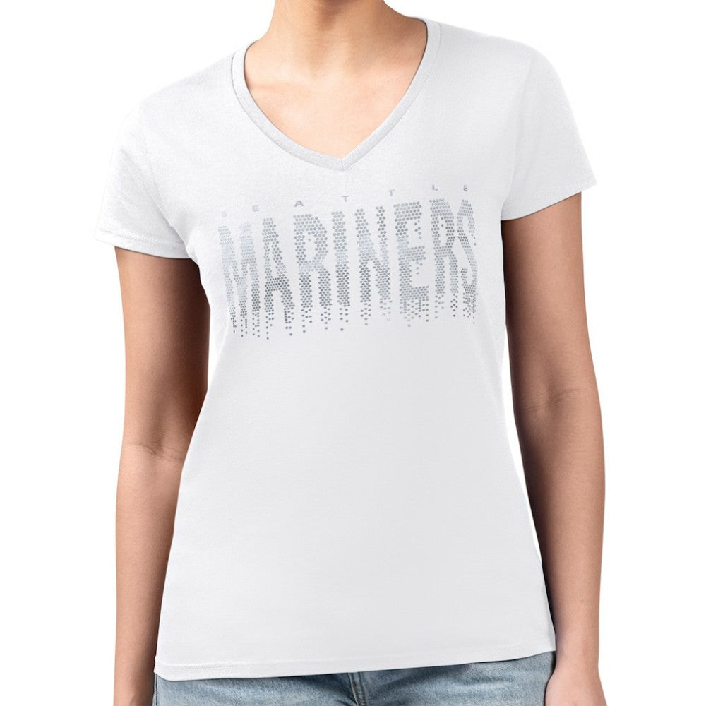 Seattle Mariners G-III 4Her by Carl Banks Women's Metallic Drop Lightweight V-Neck T-Shirt On Sale
