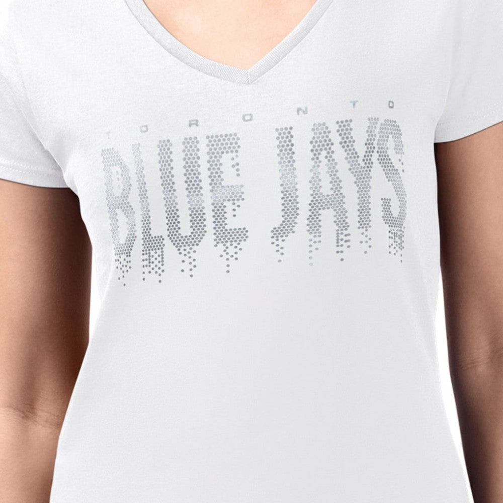 Toronto Blue Jays G-III 4Her by Carl Banks Women's Metallic Drop Lightweight V-Neck T-Shirt On Sale