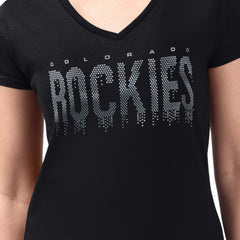 Colorado Rockies G-III 4Her by Carl Banks Women's Metallic Drop Lightweight V-Neck T-Shirt discount