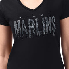 Miami Marlins G-III 4Her by Carl Banks Women's Metallic Drop Lightweight V-Neck T-Shirt Near Me