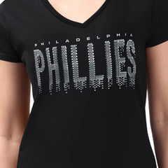 Philadelphia Phillies G-III 4Her by Carl Banks Women's Metallic Drop Lightweight V-Neck T-Shirt Lifestyle