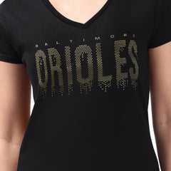 Baltimore Orioles G-III 4Her by Carl Banks Women's Metallic Drop Lightweight V-Neck T-Shirt On Sale
