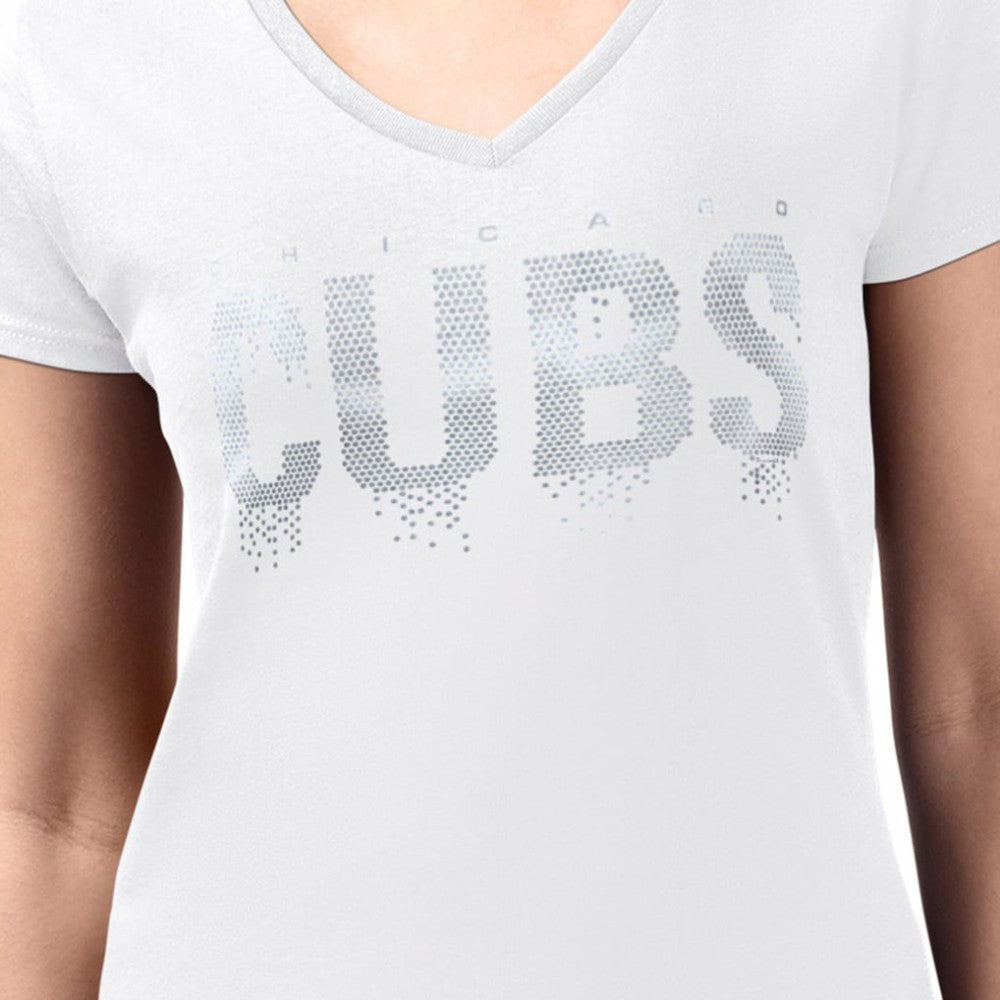 Chicago Cubs G-III 4Her by Carl Banks Women's Metallic Drop Lightweight V-Neck T-Shirt discount