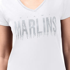 Miami Marlins G-III 4Her by Carl Banks Women's Metallic Drop Lightweight V-Neck T-Shirt discount