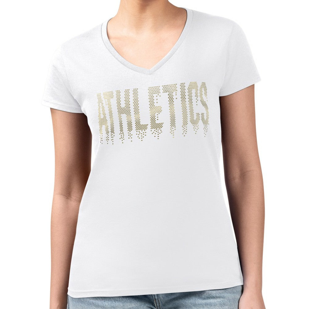 Athletics G-III 4Her by Carl Banks Women's Metallic Drop Lightweight V-Neck T-Shirt Sale