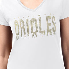 Baltimore Orioles G-III 4Her by Carl Banks Women's Metallic Drop Lightweight V-Neck T-Shirt Clearance