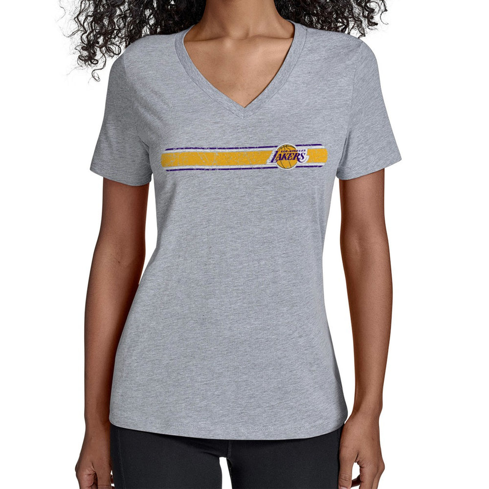 NBA - Los Angeles Lakers Starter Women's Team Stripe V-Neck T-Shirt - Gray