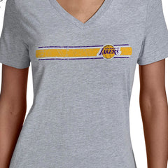 NBA - Los Angeles Lakers Starter Women's Team Stripe V-Neck T-Shirt - Gray