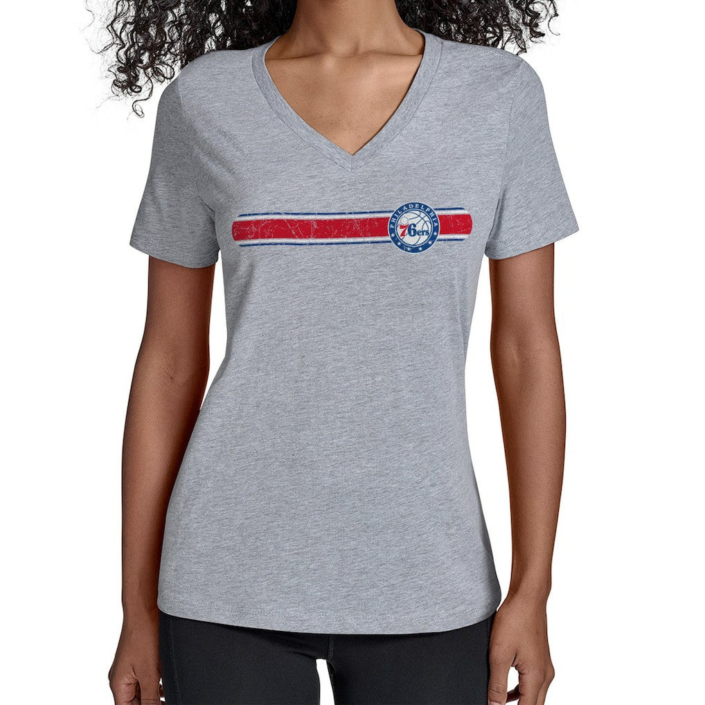 NBA - Philadelphia 76ers Starter Women's Team Stripe V-Neck T-Shirt - Gray