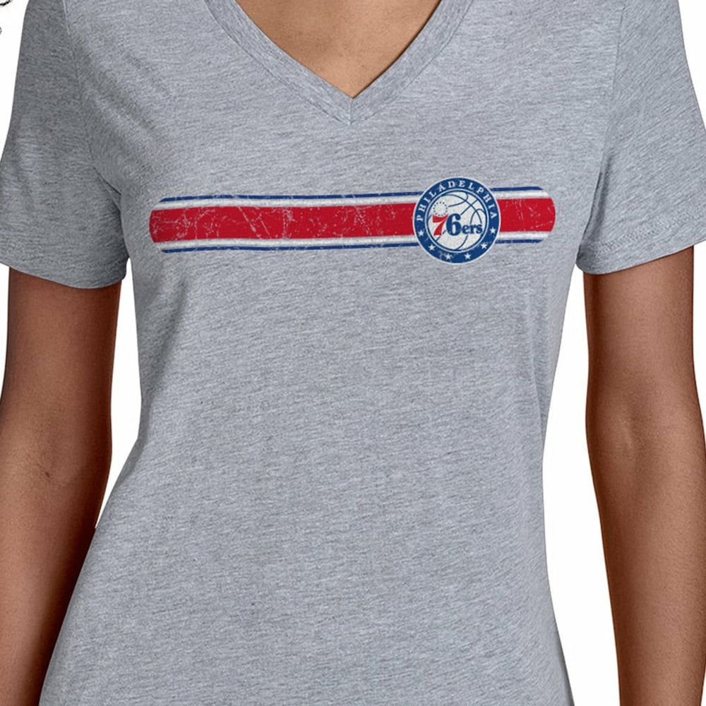 NBA - Philadelphia 76ers Starter Women's Team Stripe V-Neck T-Shirt - Gray