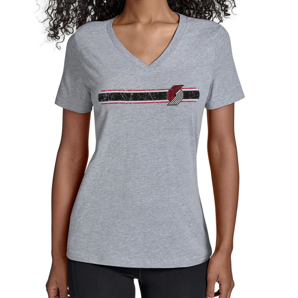 NBA - Portland Trail Blazers Starter Women's Team Stripe V-Neck T-Shirt - Gray