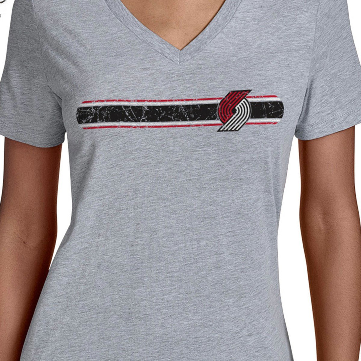 NBA - Portland Trail Blazers Starter Women's Team Stripe V-Neck T-Shirt - Gray