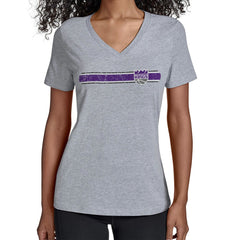 NBA - Sacramento Kings Starter Women's Team Stripe V-Neck T-Shirt - Gray
