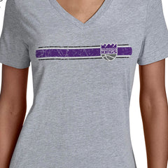 NBA - Sacramento Kings Starter Women's Team Stripe V-Neck T-Shirt - Gray