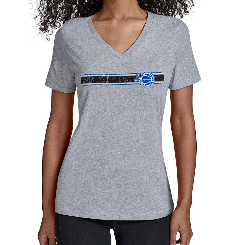 NBA - Orlando Magic Starter Women's Team Stripe V-Neck T-Shirt - Gray