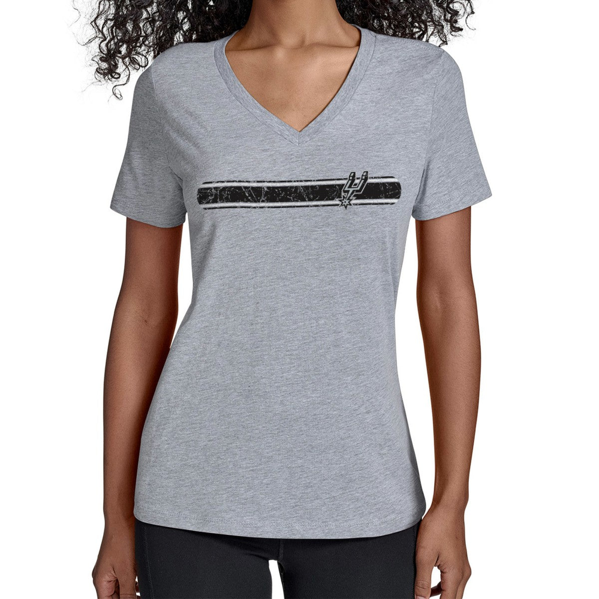 NBA - San Antonio Spurs Starter Women's Team Stripe V-Neck T-Shirt - Gray