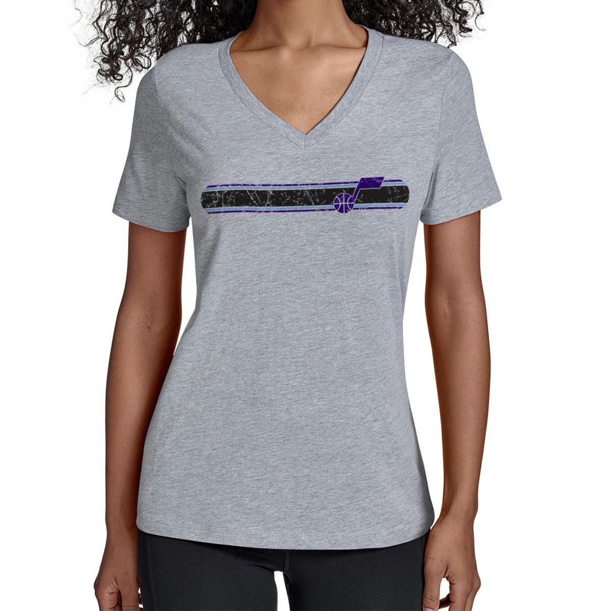 NBA - Utah Jazz Starter Women's Team Stripe V-Neck T-Shirt - Gray