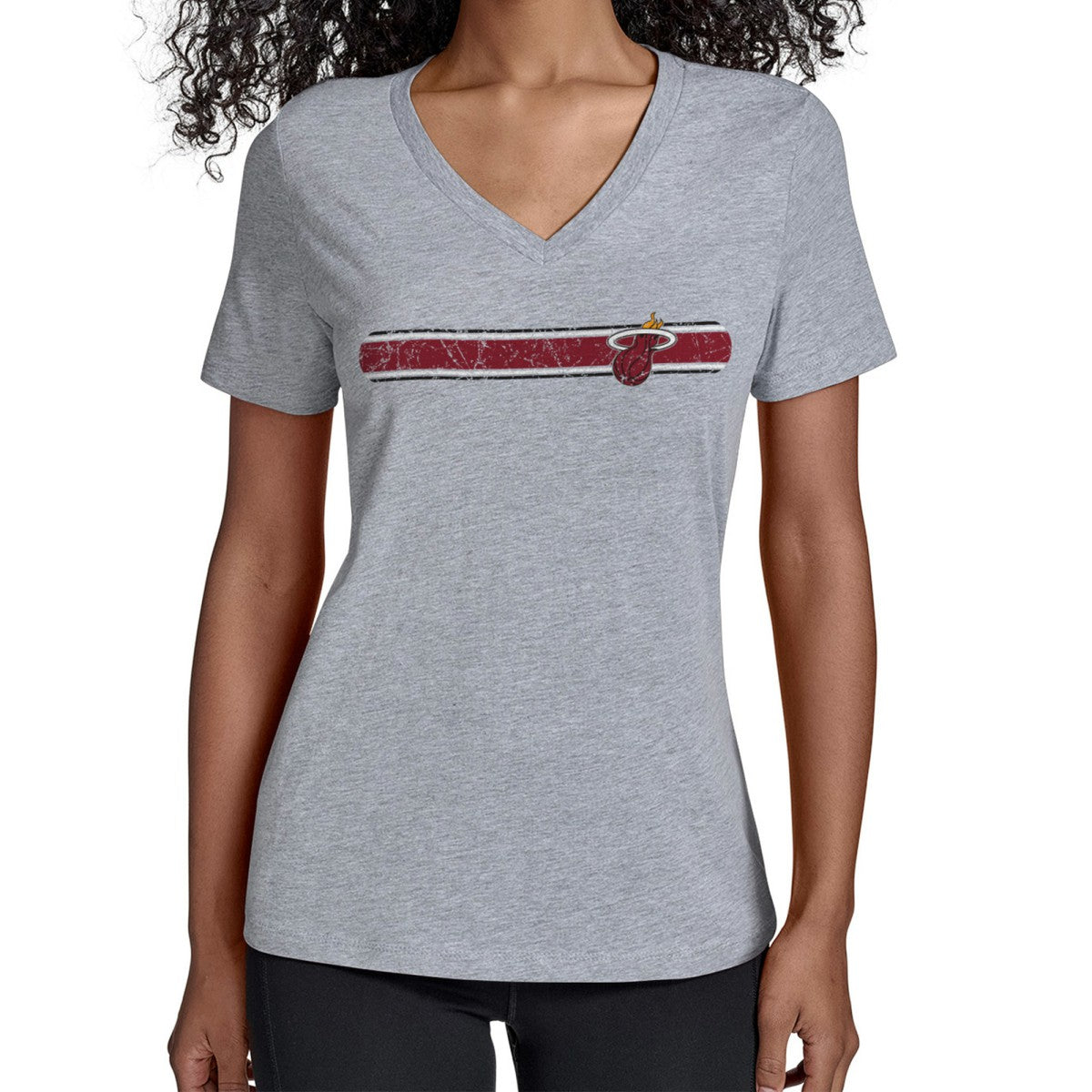 NBA - Miami Heat Starter Women's Team Stripe V-Neck T-Shirt - Gray