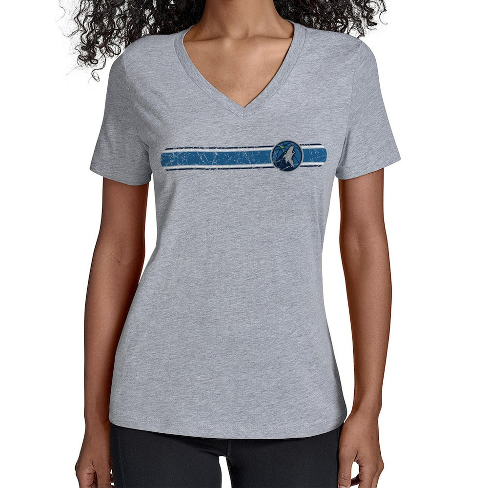 NBA - Minnesota Timberwolves Starter Women's Team Stripe V-Neck T-Shirt - Gray
