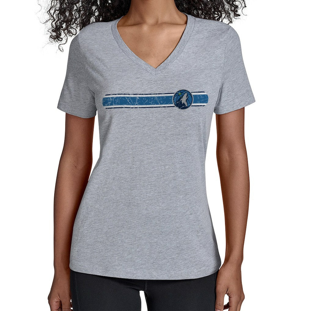NBA - Minnesota Timberwolves Starter Women's Team Stripe V-Neck T-Shirt - Gray