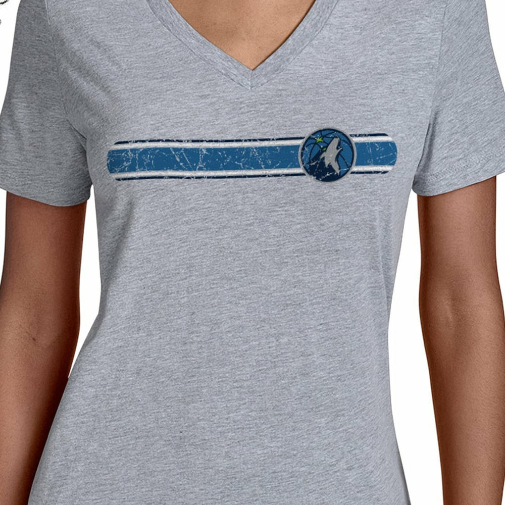 NBA - Minnesota Timberwolves Starter Women's Team Stripe V-Neck T-Shirt - Gray