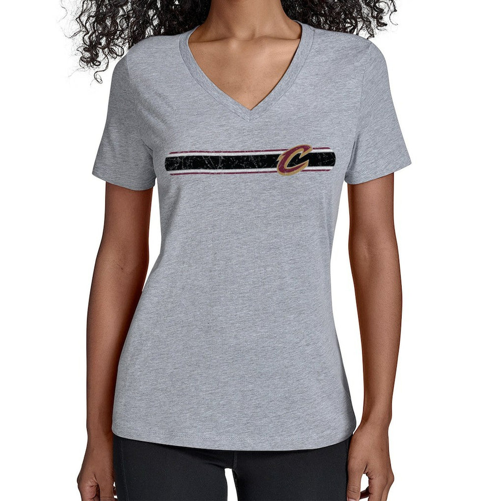NBA - Cleveland Cavaliers Starter Women's Team Stripe V-Neck T-Shirt - Gray