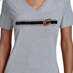 NBA - Cleveland Cavaliers Starter Women's Team Stripe V-Neck T-Shirt - Gray