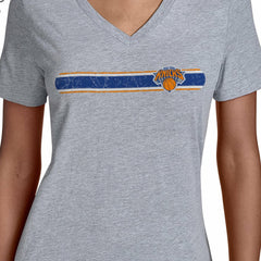 NBA - New York Knicks Starter Women's Team Stripe V-Neck T-Shirt - Gray