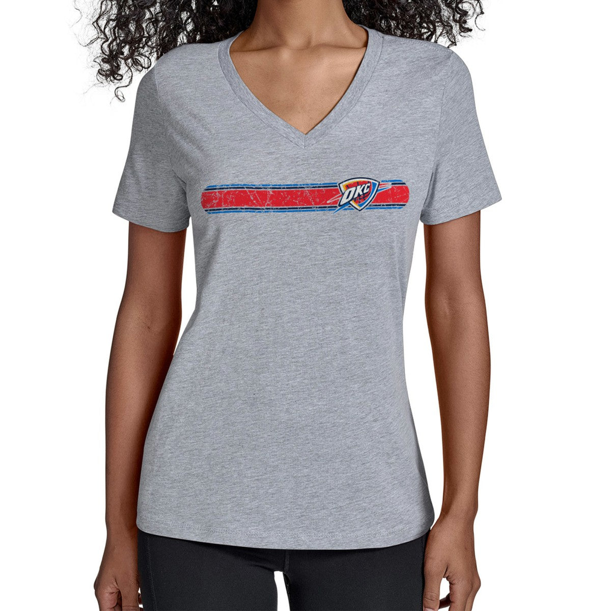 NBA - Oklahoma City Thunder Starter Women's Team Stripe V-Neck T-Shirt - Gray