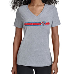 NBA - Oklahoma City Thunder Starter Women's Team Stripe V-Neck T-Shirt - Gray