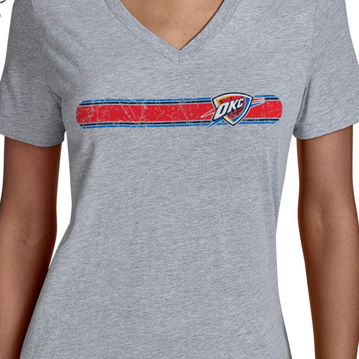 NBA - Oklahoma City Thunder Starter Women's Team Stripe V-Neck T-Shirt - Gray