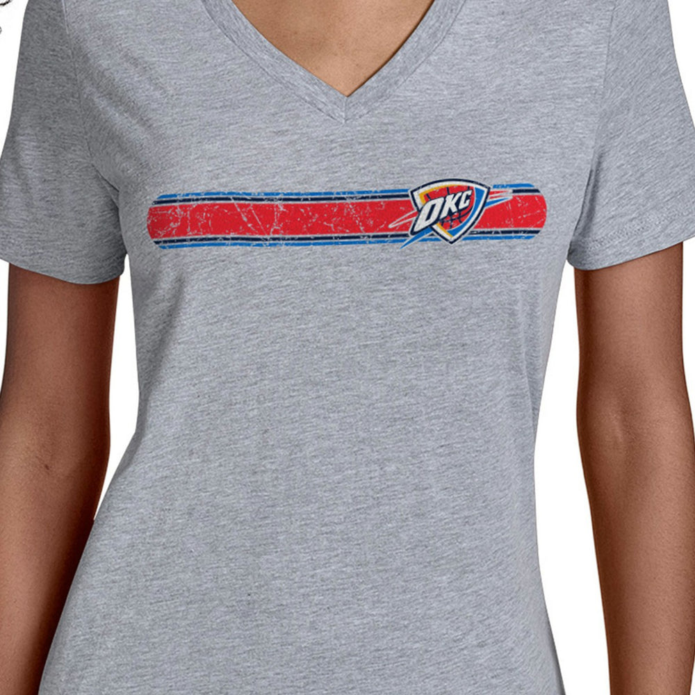 NBA - Oklahoma City Thunder Starter Women's Team Stripe V-Neck T-Shirt - Gray