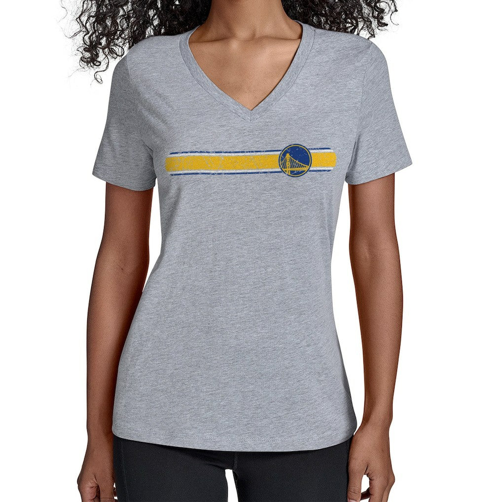 NBA - Golden State Warriors Starter Women's Team Stripe V-Neck T-Shirt - Gray