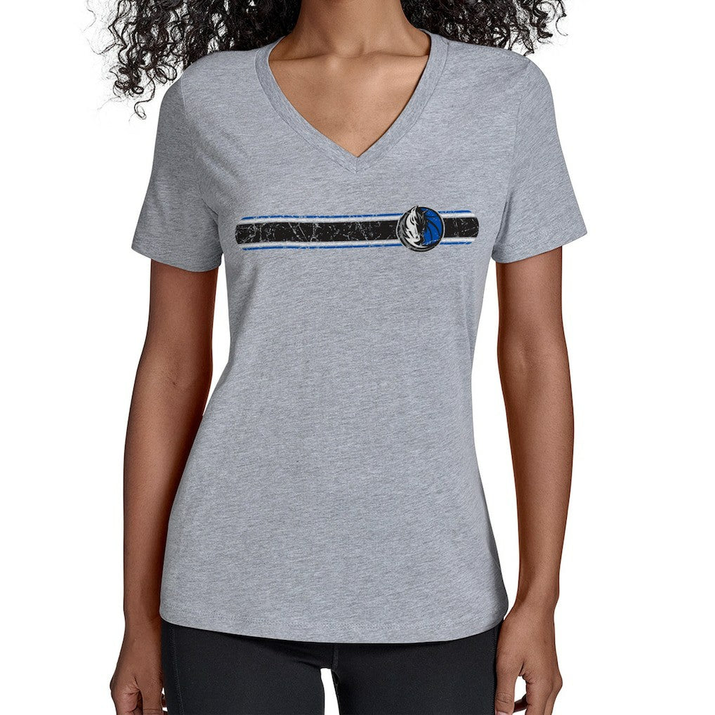 NBA - Dallas Mavericks Starter Women's Team Stripe V-Neck T-Shirt - Gray
