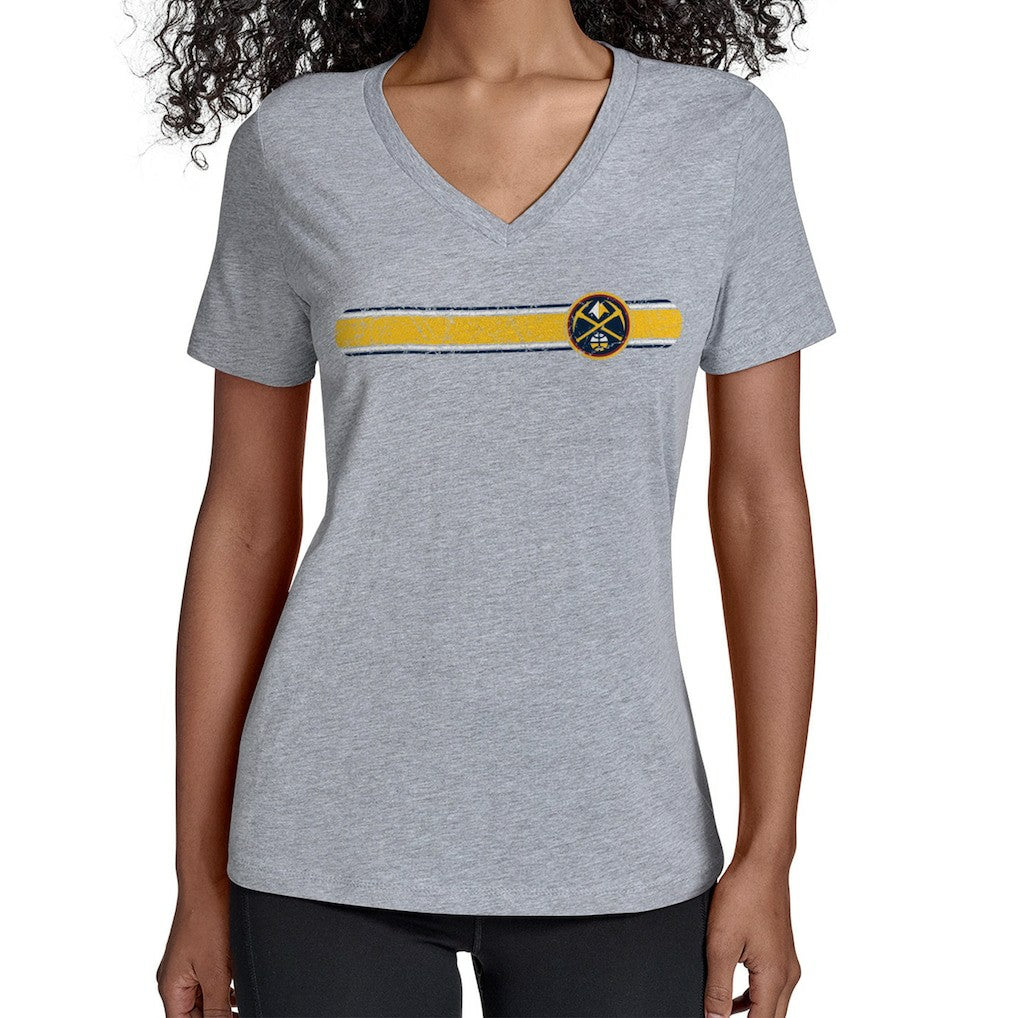 NBA - Denver Nuggets Starter Women's Team Stripe V-Neck T-Shirt - Gray