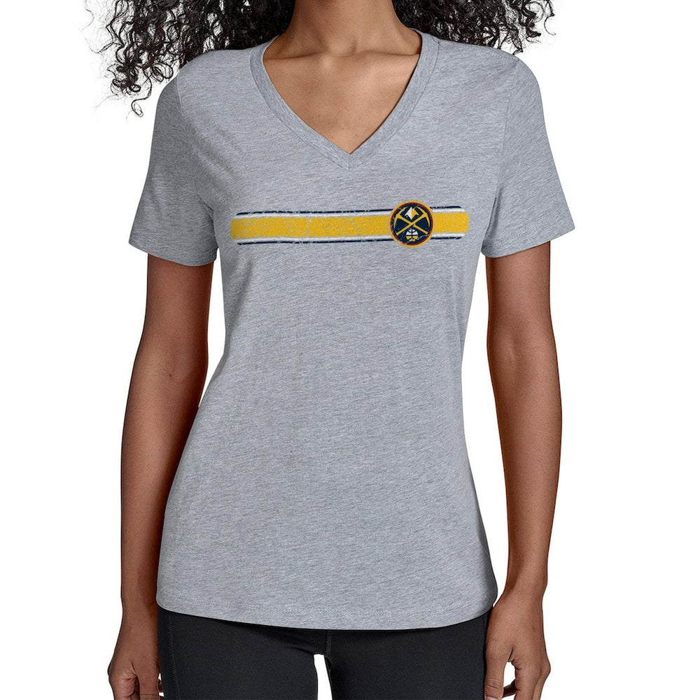NBA - Denver Nuggets Starter Women's Team Stripe V-Neck T-Shirt - Gray