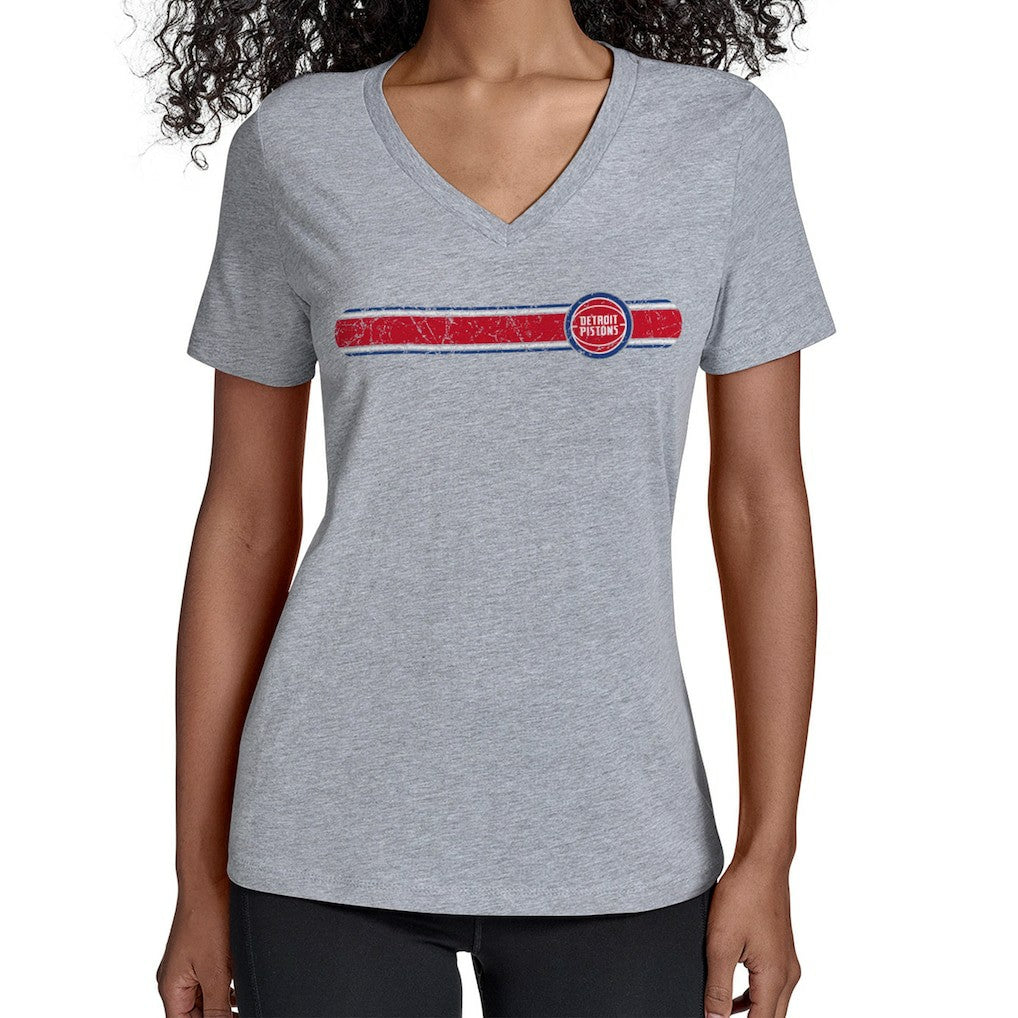 NBA - Detroit Pistons Starter Women's Team Stripe V-Neck T-Shirt - Gray