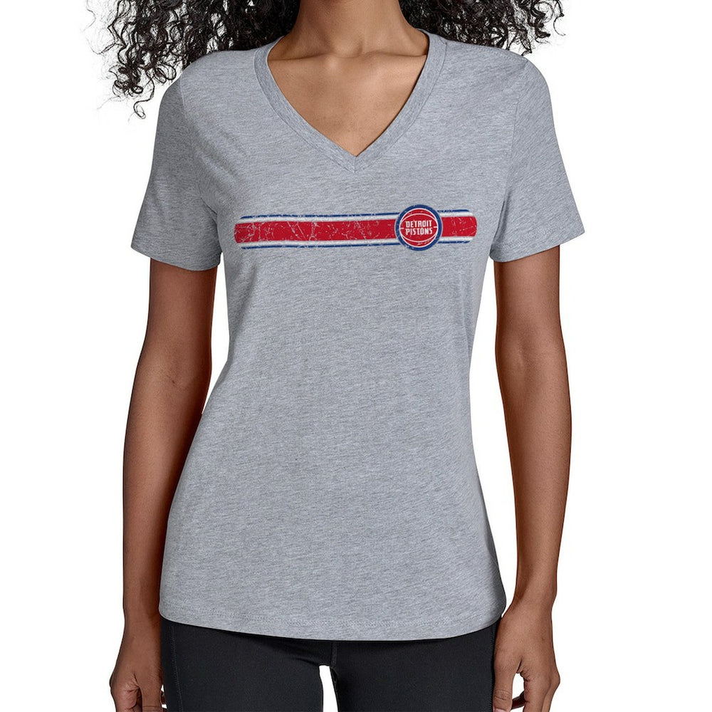 NBA - Detroit Pistons Starter Women's Team Stripe V-Neck T-Shirt - Gray