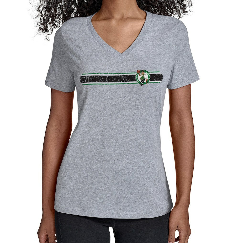 NBA - Boston Celtics Starter Women's Team Stripe V-Neck T-Shirt - Gray
