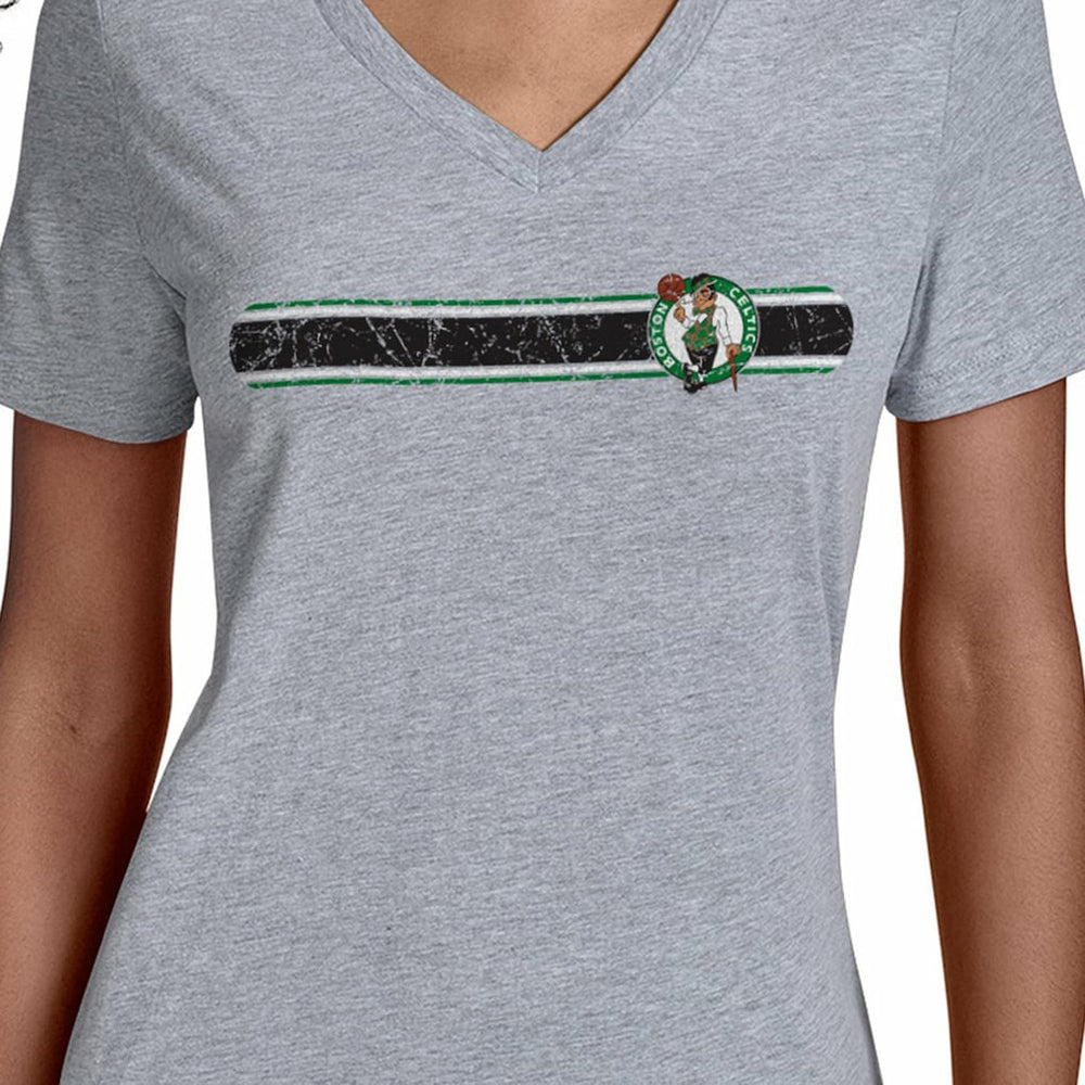 NBA - Boston Celtics Starter Women's Team Stripe V-Neck T-Shirt - Gray