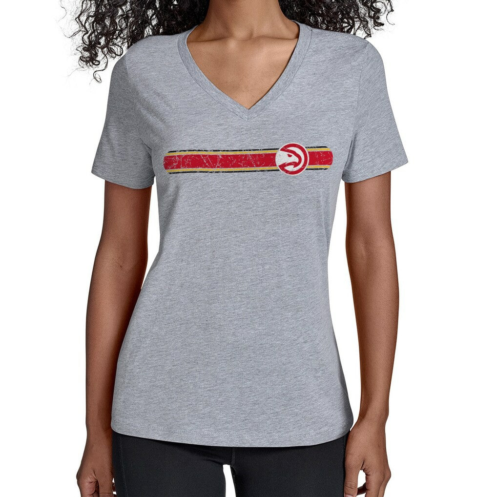 NBA - Atlanta Hawks Starter Women's Team Stripe V-Neck T-Shirt - Gray