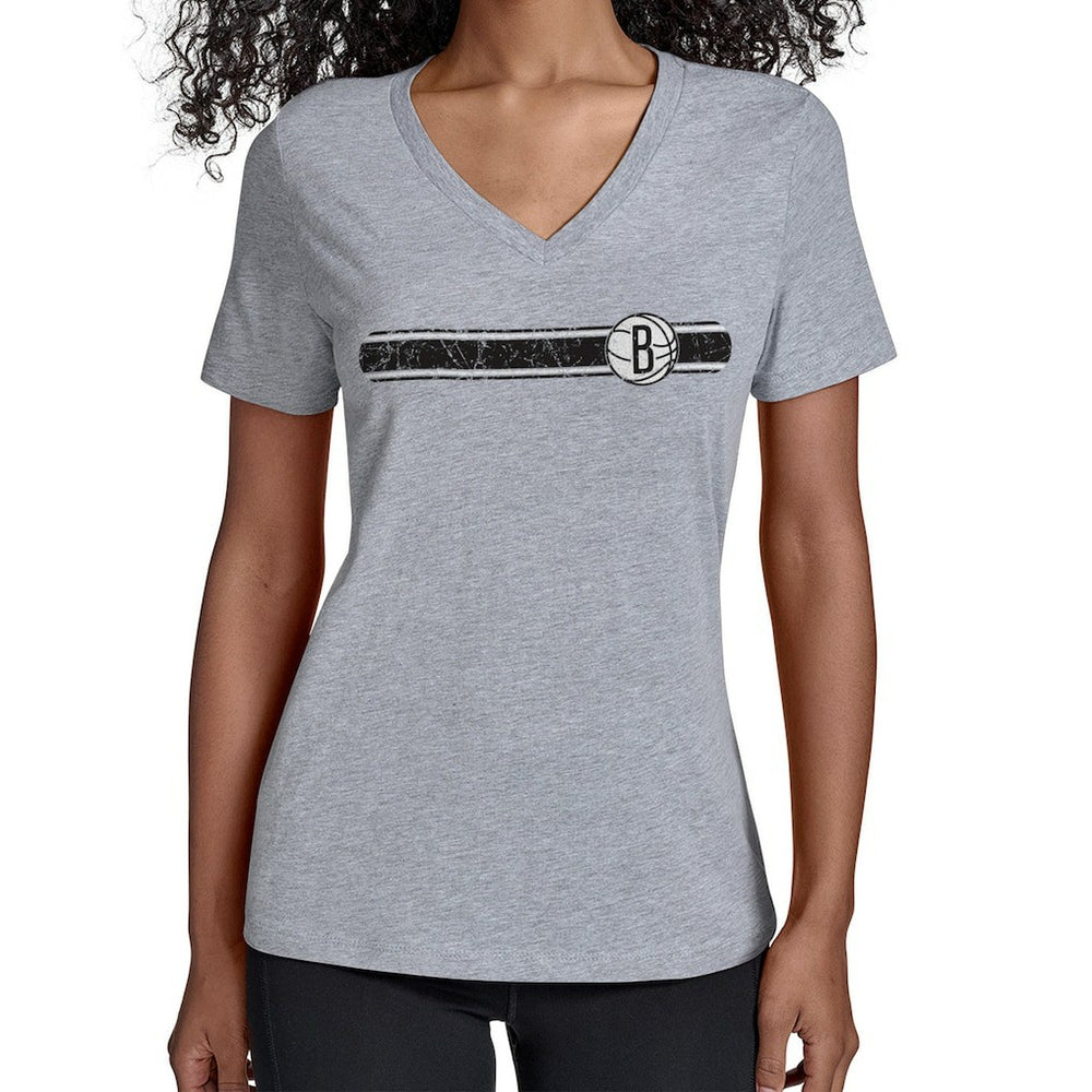 NBA - Brooklyn Nets Starter Women's Team Stripe V-Neck T-Shirt - Gray