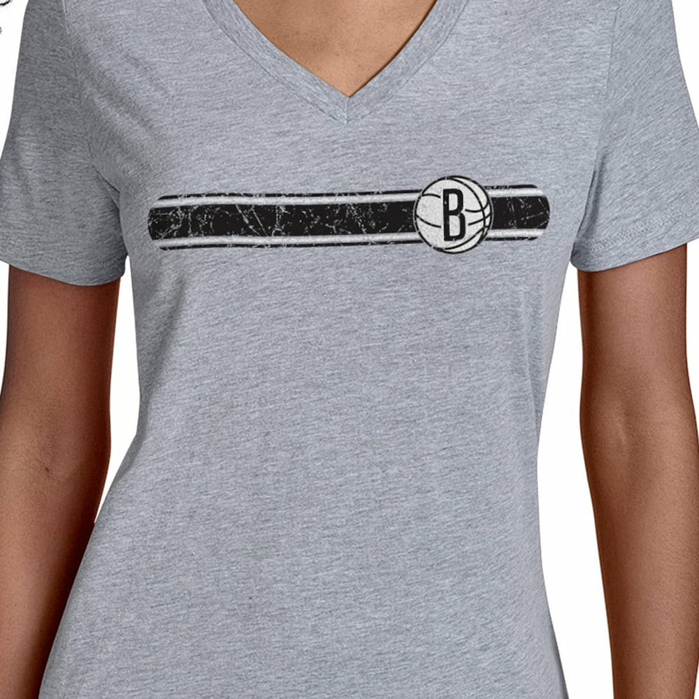 NBA - Brooklyn Nets Starter Women's Team Stripe V-Neck T-Shirt - Gray