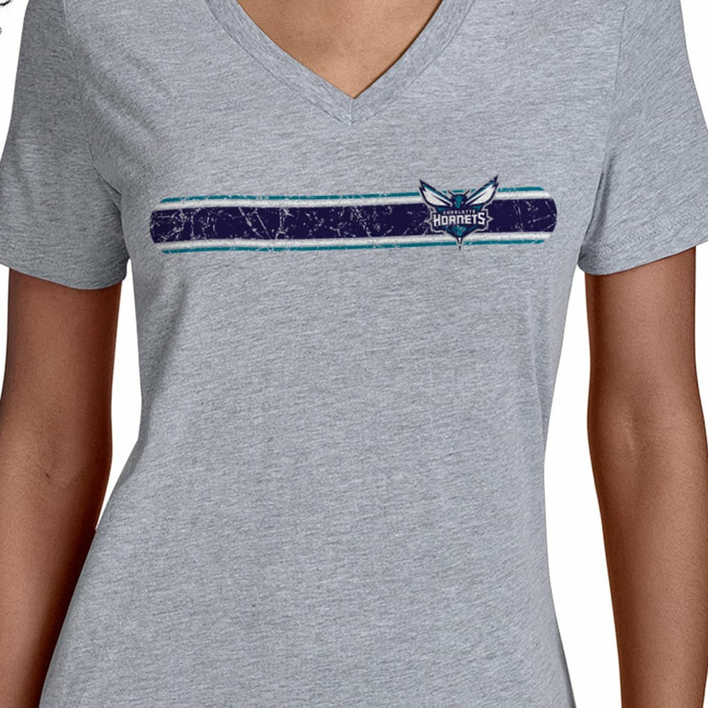 NBA - Charlotte Hornets Starter Women's Team Stripe V-Neck T-Shirt - Gray